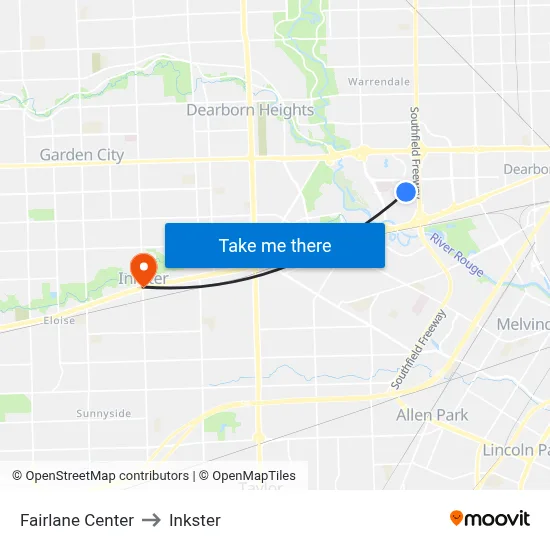 Fairlane Center to Inkster map
