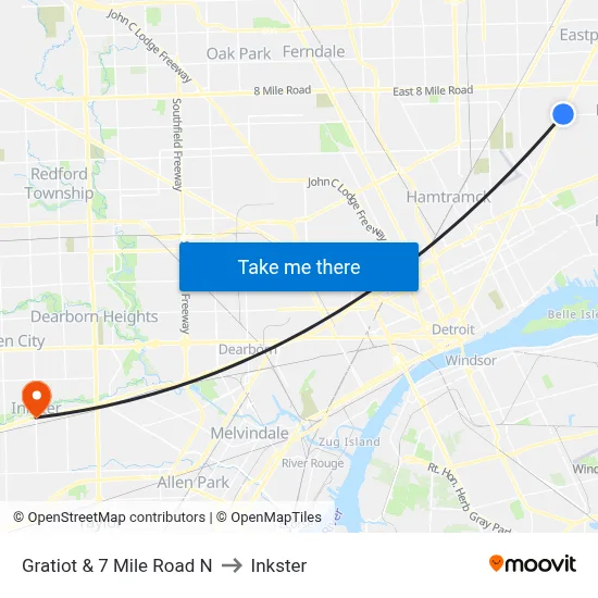 Gratiot & 7 Mile N to Inkster map
