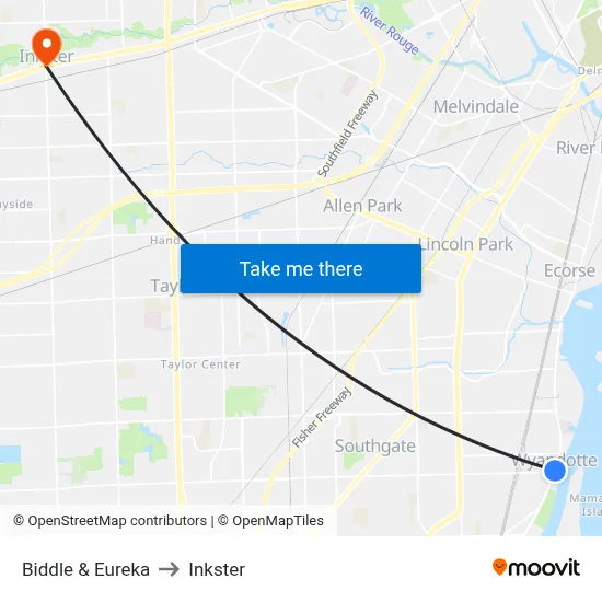 Biddle & Eureka to Inkster map