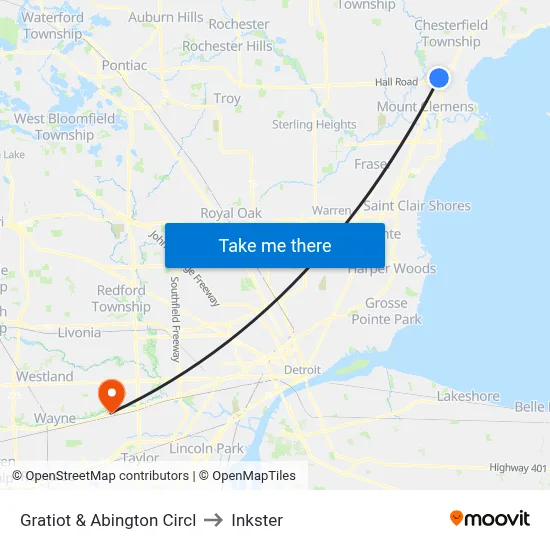 Gratiot & Abington Circl to Inkster map