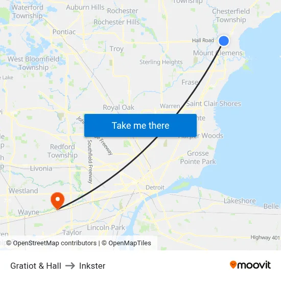 Gratiot & Hall to Inkster map