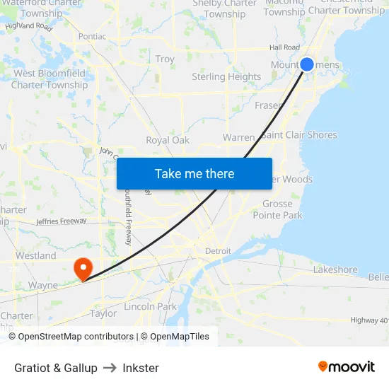 Gratiot & Gallup to Inkster map