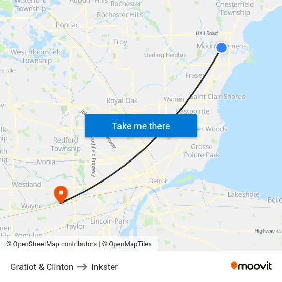 Gratiot & Clinton to Inkster map