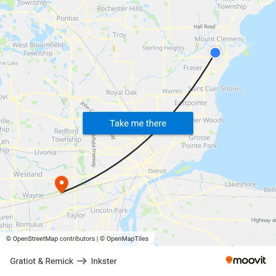Gratiot & Remick to Inkster map