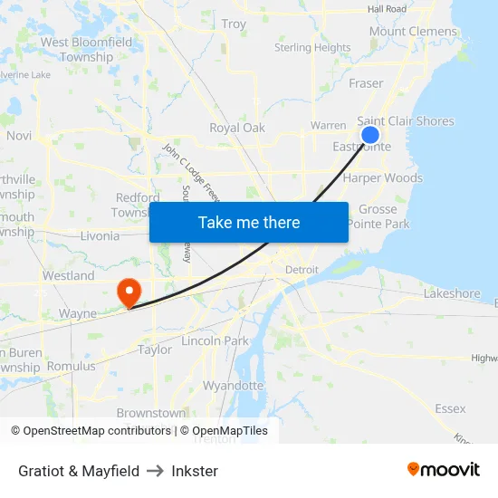 Gratiot & Mayfield to Inkster map