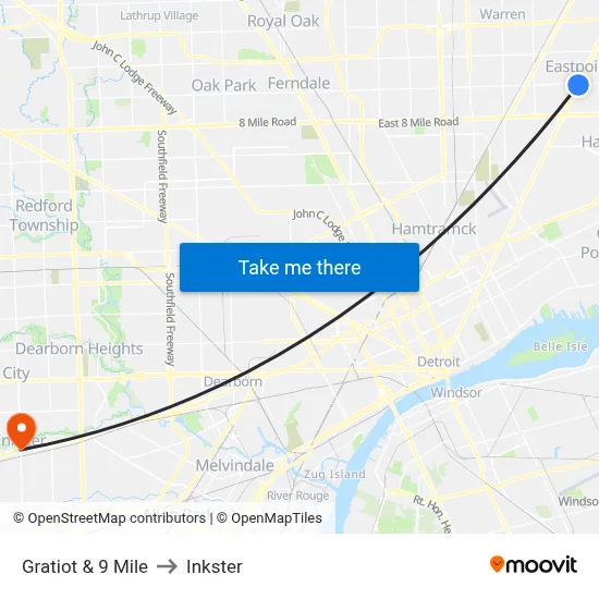 Gratiot & 9 Mile to Inkster map