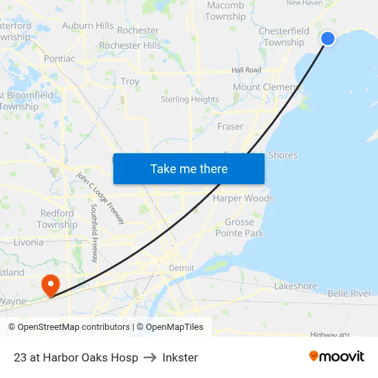 23 @ Harbor Oaks Hospital to Inkster map