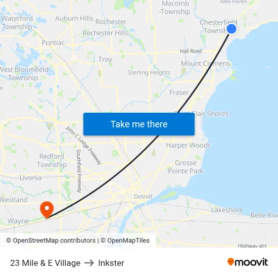 23 Mile & E Village to Inkster map