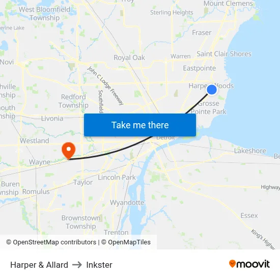 Harper & Allard to Inkster map