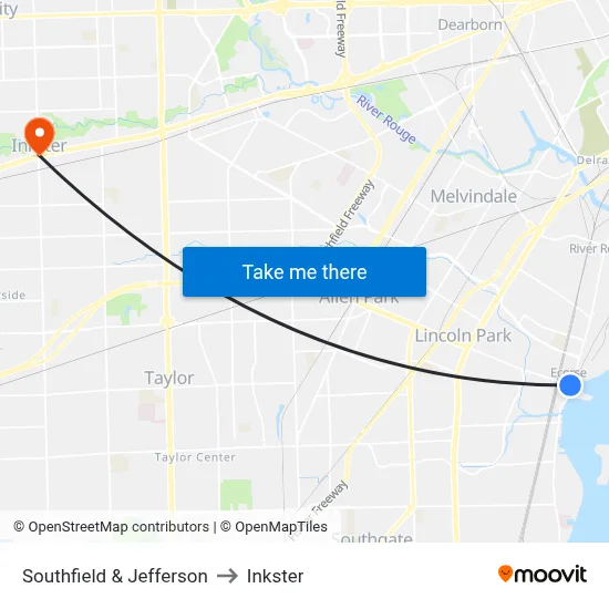 Southfield & Jefferson to Inkster map