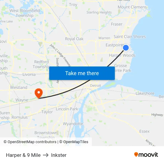 Harper & 9 Mile to Inkster map