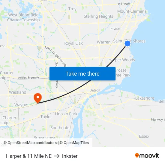Harper & 11 Mile NE to Inkster map