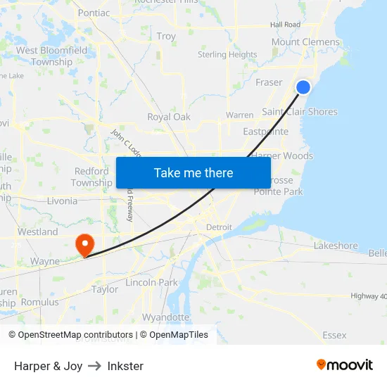 Harper & Joy to Inkster map