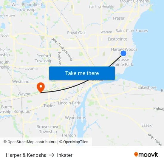 Harper & Kenosha to Inkster map