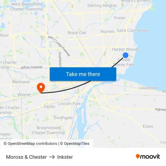Moross & Chester to Inkster map