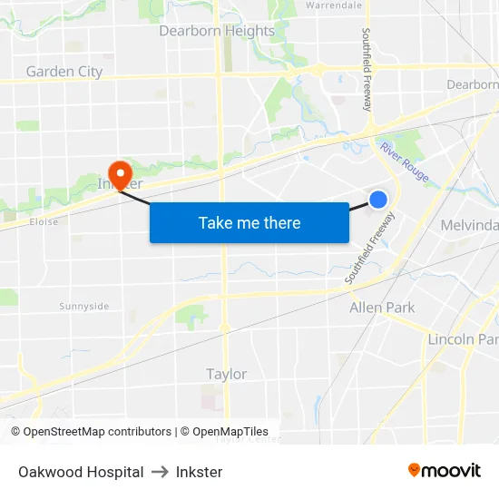 Oakwood Hospital to Inkster map