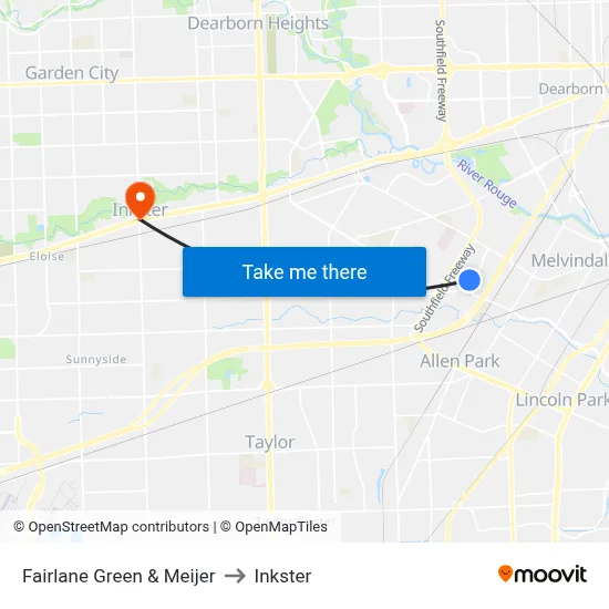 Fairlane Green & Meijer to Inkster map