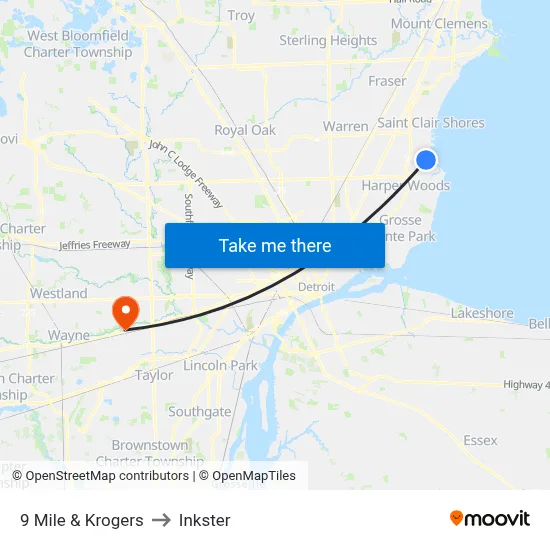 9 Mile & Krogers to Inkster map