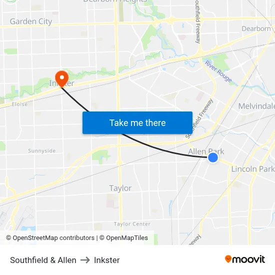Southfield & Allen to Inkster map