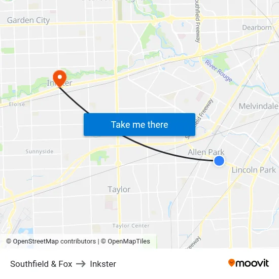 Southfield & Fox to Inkster map