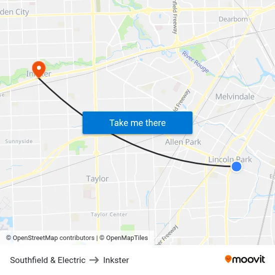 Southfield & Electric to Inkster map