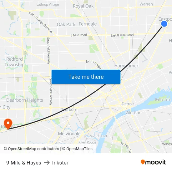 9 Mile & Hayes to Inkster map
