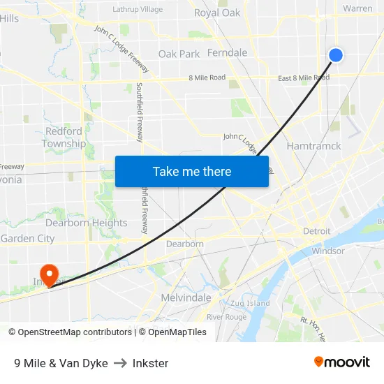 9 Mile & Van Dyke to Inkster map