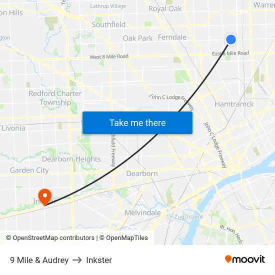 9 Mile & Audrey to Inkster map