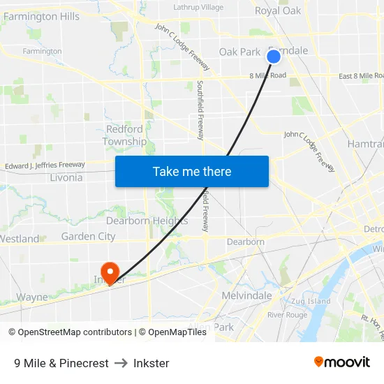 9 Mile & Pinecrest to Inkster map