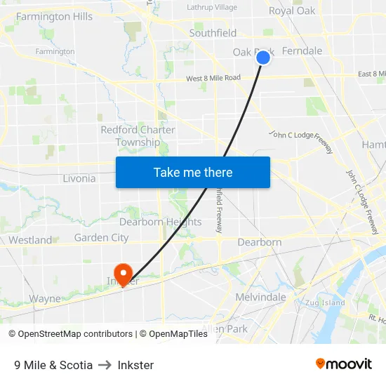 9 Mile & Scotia to Inkster map