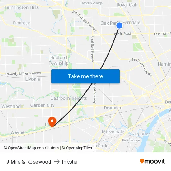 9 Mile & Rosewood to Inkster map