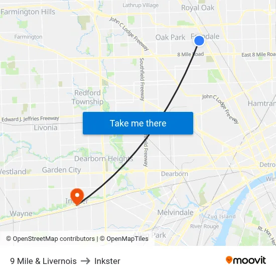 9 Mile & Livernois to Inkster map