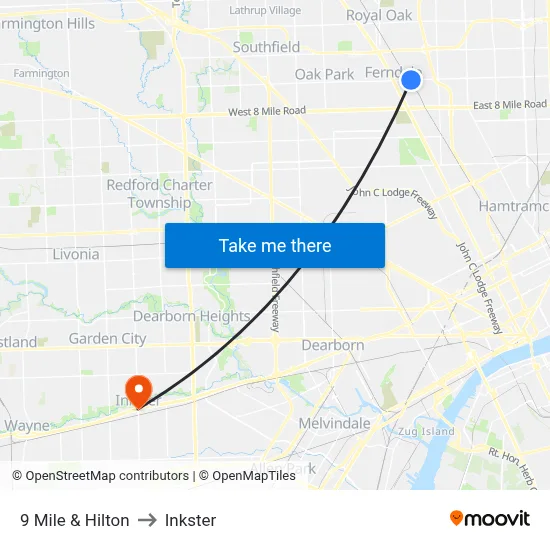 9 Mile & Hilton to Inkster map
