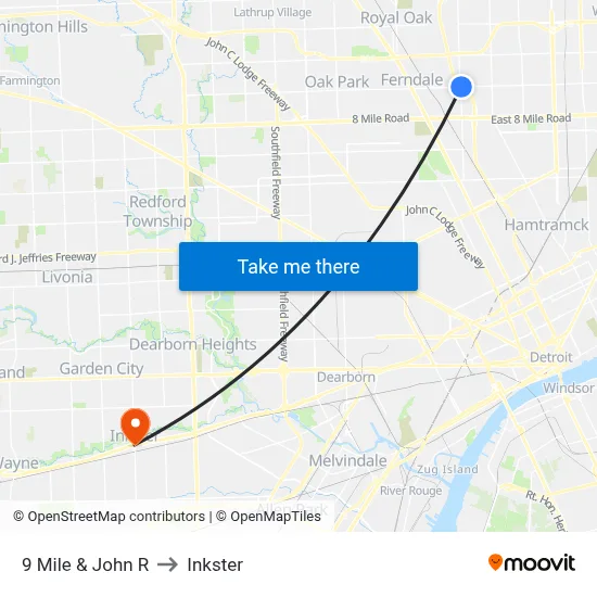 9 Mile & John R to Inkster map
