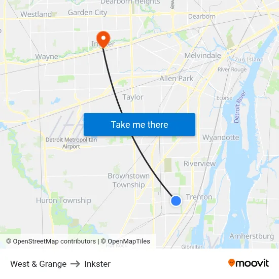 West & Grange to Inkster map