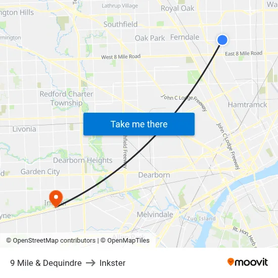9 Mile & Dequindre to Inkster map