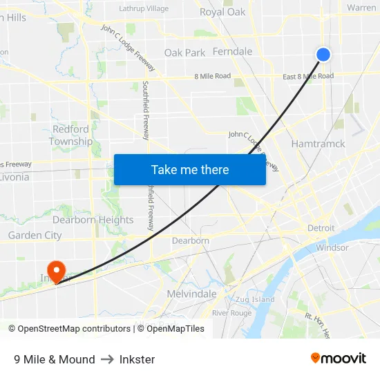 9 Mile & Mound to Inkster map
