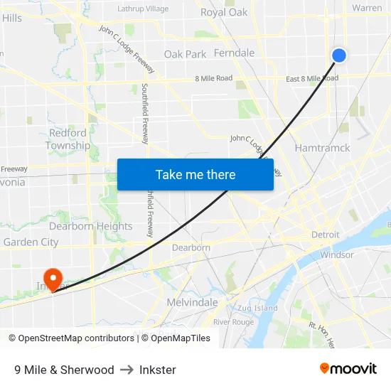 9 Mile & Sherwood to Inkster map