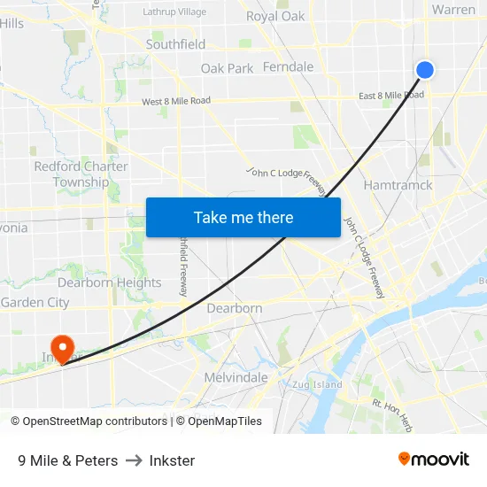 9 Mile & Peters to Inkster map