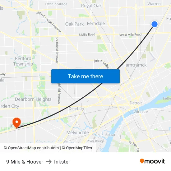 9 Mile & Hoover to Inkster map