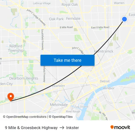 9 Mile & Groesbeck Highway to Inkster map