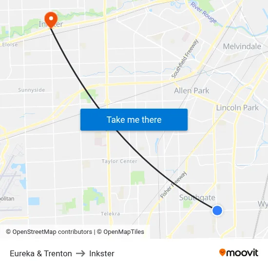 Eureka & Trenton to Inkster map