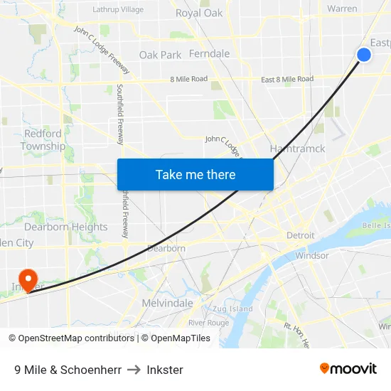 9 Mile & Schoenherr to Inkster map