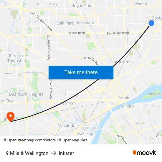 9 Mile & Wellington to Inkster map
