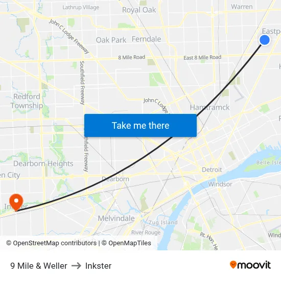 9 Mile & Weller to Inkster map