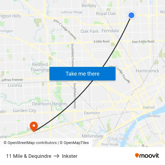 11 Mile & Dequindre to Inkster map
