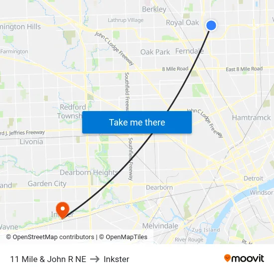 11 Mile & John R NE to Inkster map