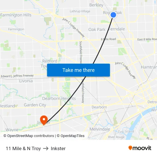 11 Mile & N Troy to Inkster map