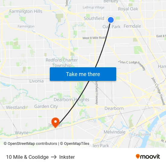 10 Mile & Coolidge to Inkster map