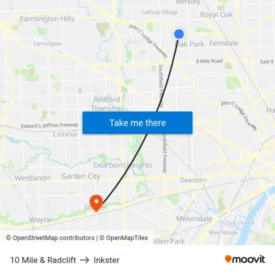 10 Mile & Radclift to Inkster map